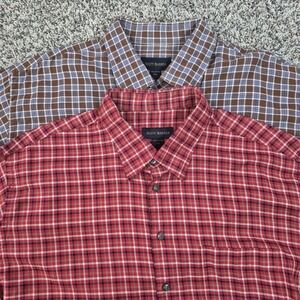 Scott Barber Button‎ Down Shirt Men's XXL Lot of 2 – Plaid Check 100% Cotton